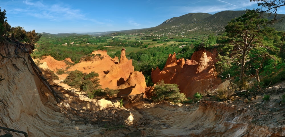 Chimney rock formations Rustrel Vaucluse Luberon Provence-Alpes-Cote DAzur France Canvas Art - Panoramic Images (19 x 9)