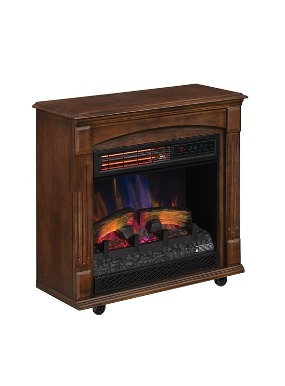 ChimneyFree Rolling Mantel with 3D Infrared Quartz Electric Fireplace, Caramel Birch
