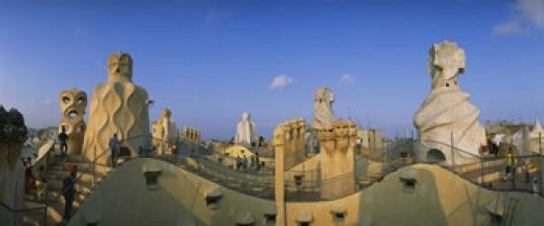 Chimneys on the roof of a building Casa Mila Barcelona Catalonia Spain Canvas Art - Panoramic Images (15 x 6)