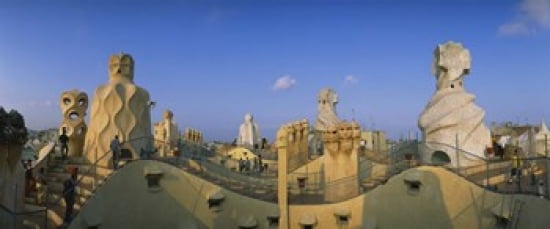 Chimneys on the roof of a building Casa Mila Barcelona Catalonia Spain Canvas Art - Panoramic Images (30 x 13)