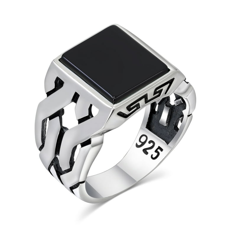 Chimoda Sterling Silver Ring for Men, Handmade Jewelry with Black