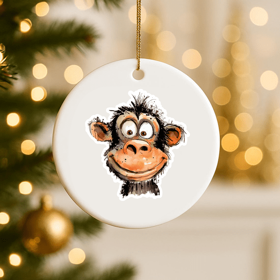 Chimp Monkey Ornament Indoor Outdoor 2D FLAT CIRCLE Ceramic Ornament