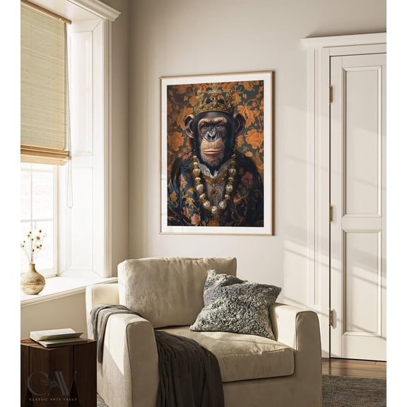 Chimp Monkey Royal Renaissance Portrait Vintage Print Victorian Animal Portrait Decor Poster Altered Painting Large Wall Art Size 24x36 Unframed Poster