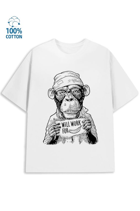 Greenink Chimp Work T-Shirt mens cartoon white New spring and fall printed T-shirts, fashionable and trendy cute book Vintage Unisex Shirt Crewneck tshirts Basic Unisex Shirt Cotton tshirts