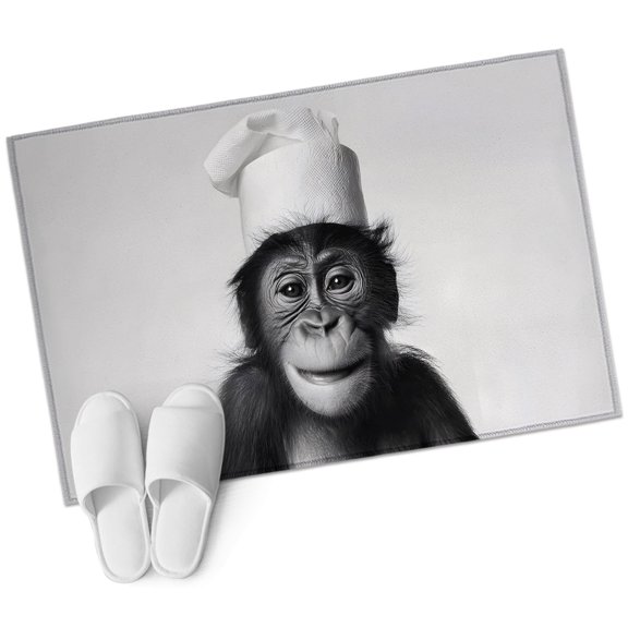 Chimpanzee Bathroom Rug Washable 2x3 Entryway Rug Non Slip Monkey Chef Funny Animal Humor Front Door Mat Low Pile Indoor Doormat Throw Floor Carpet for Kitchen Bedroom Entrance