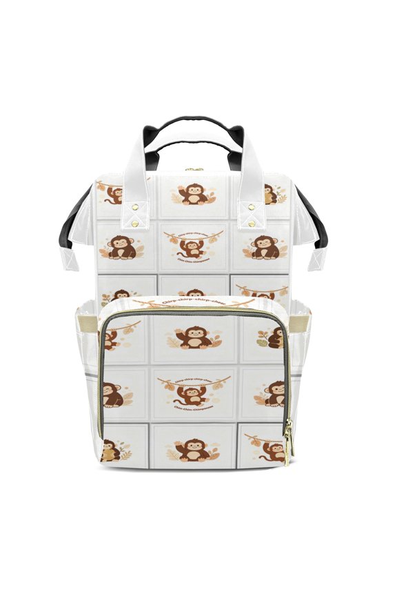 Chimpanzee Diaper Backpack for Boys, Large Capacity Diaper Bags for Girls, Chirp Cheer Chimpanzee Grid Print Mummy Bag with Insulated Pockets