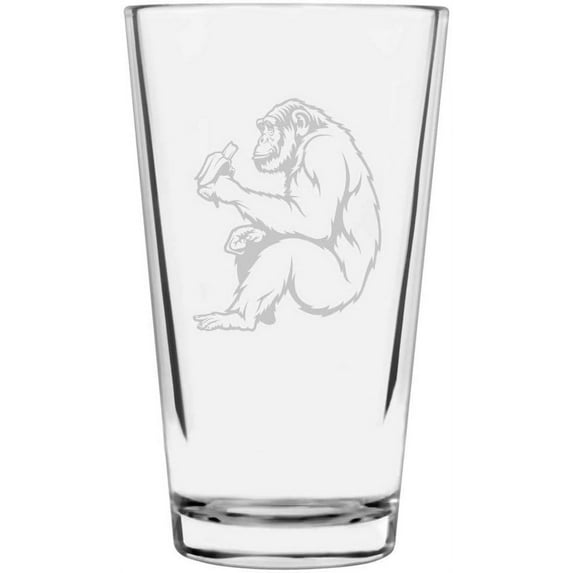 Chimpanzee Eating Banana Zoo Animal Themed Etched All Purpose 16oz Libbey Pint Glass