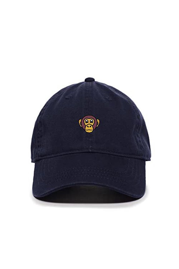 Chimpanzee Head Baseball Cap Embroidered Cotton Adjustable Dad Hat Navy