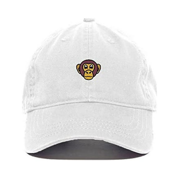 Chimpanzee Head Baseball Cap Embroidered Cotton Adjustable Dad Hat White
