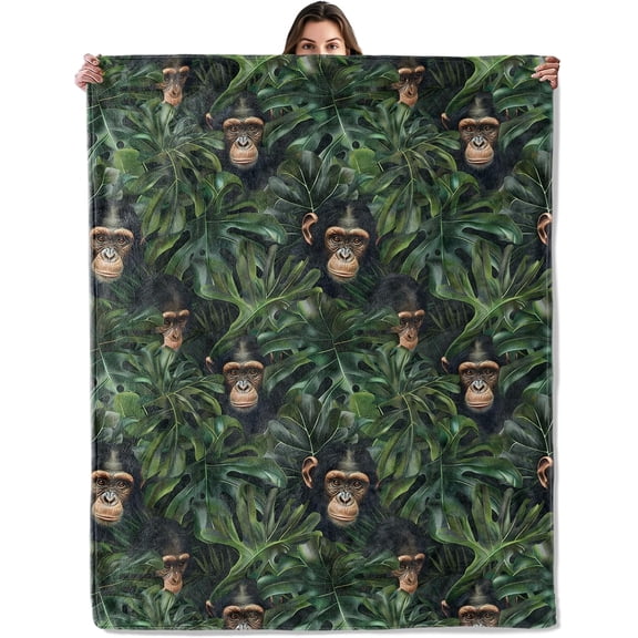 Chimpanzee Jungle Throw Blanket for Boys Girls Kids Adults, Cozy Monkey in Rainforest Theme Flannel Blankets Gifts for Camping, Bedroom, Couch, Room Home Decor, 50 x 60 inch