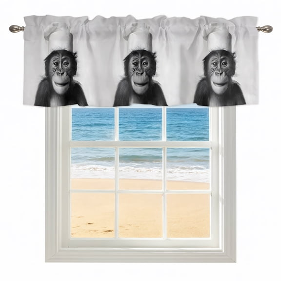Chimpanzee Kitchen Valances for Windows 42x12 Inch Kitchen Curtains Valances Rod Pocket Monkey Chef Funny Animal Humor Bathroom Window Valances for Window Treatment Decor