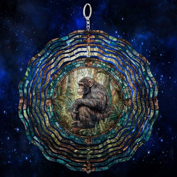 Chimpanzee Monkey 3D Wind Spinner Kinetic Garden Decor Outdoor Hanging Yard Art