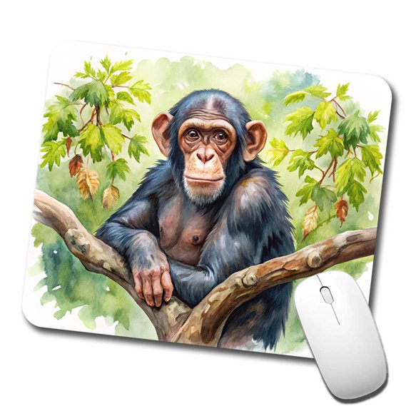 Chimpanzee Monkey In Tree Watercolor Mouse Pad Low Profile Gaming Mat