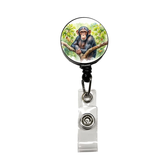 Chimpanzee Monkey In Tree Watercolor Retractable Reel ID Badge Key Card Name Tag Holder with Clip