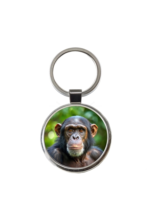 Chimpanzee Monkey Metal Round Keychain