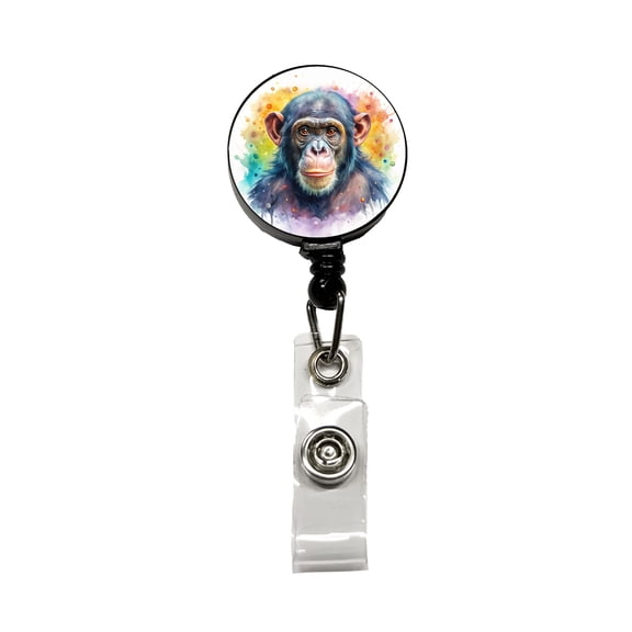 Chimpanzee Monkey Watercolor Retractable Reel ID Badge Key Card Name Tag Holder with Clip