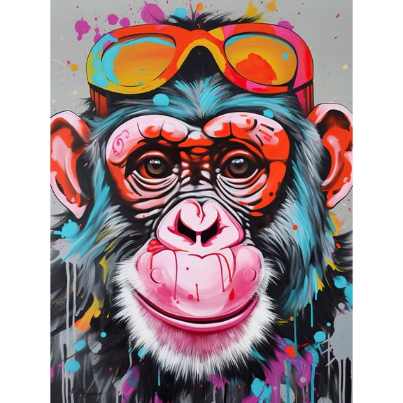 Chimpanzee Monkey With Sunglasses Graffiti Pop Art Extra Large XL Wall Art Poster Print