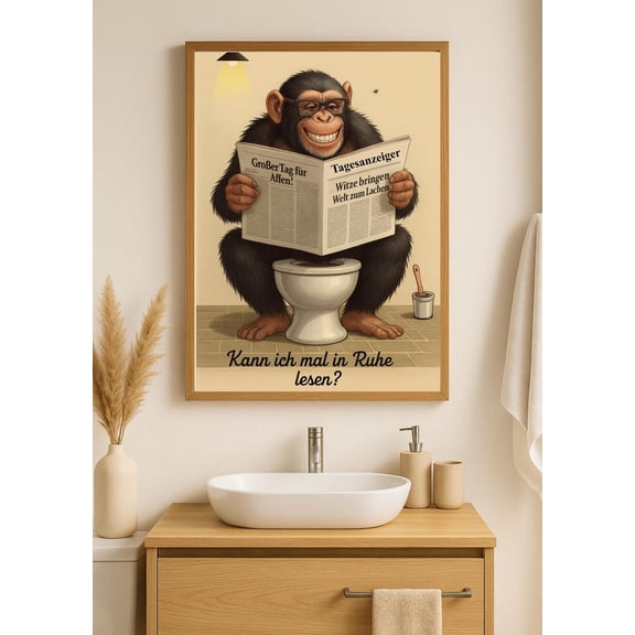 Chimpanzee Poster Can I Read In Peace? Tet Wall Mural , Wall Mural In A1 A2 A3 A4 A5, Unframed Poster Size 12x18