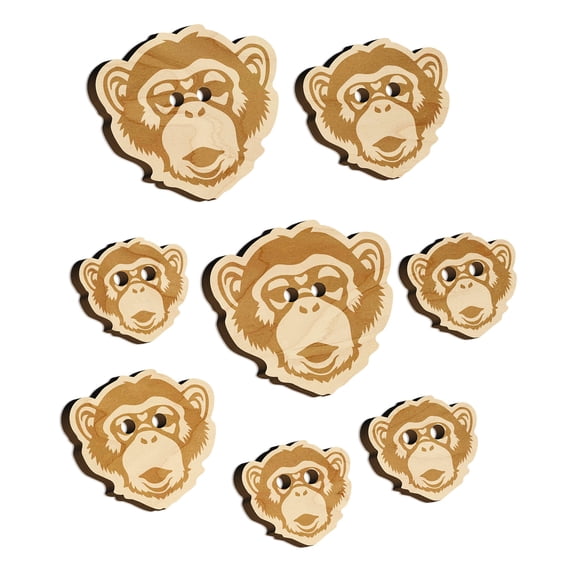 Chimpanzee Primate Ape Wood Buttons for Crochet Knitting Sewing DIY Craft - Various Sizes (8pcs)