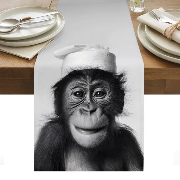 Chimpanzee Table Runner Monkey Chef Funny Animal Humor Tablerunners 13 x 36 Inch, Table Decorations Tabletop Scarf for Summer Gathering Holiday Farmhouse Kitchen Dining Decor