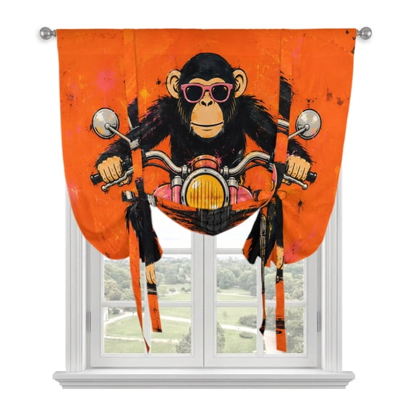 Chimpanzee Tie Up Balloon Window Curtain 52W x 45L Inch, Graphic Sunglasses Monkey Pink Motorcycle Orange Backdop Rod Pocket Adjustable Tie Up Curtains Small Kitchen Sink Curtains for Cafe Bedroom
