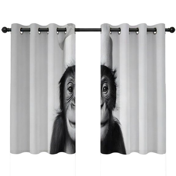 Chimpanzee with Toilet Paper Blackout Curtains 45 Inches Long, Funny Animal Thermal Insulated Room Darkening Drapes with Grommets for Living Room 52"W x 45"L, 2 Panels