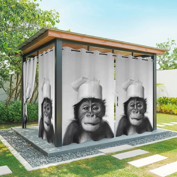 Chimpanzee with Toilet Paper Outdoor Curtains for Patio, Funny Animal Sunshade Privacy Drapes Grommet Waterproof Outside Curtains for Porch/Cabana/Balcony 54"x 95", 2 Panel