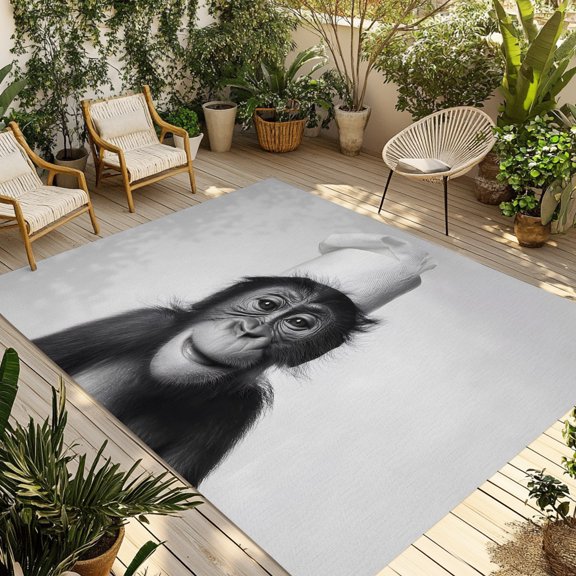 Chimpanzee with Toilet Paper Outdoor Rug, Funny Animal Non-Slip Area Rugs Carpet Breathable Large Floor Mat for Outdoors Patio Porch Deck Beach 6’ x 9’