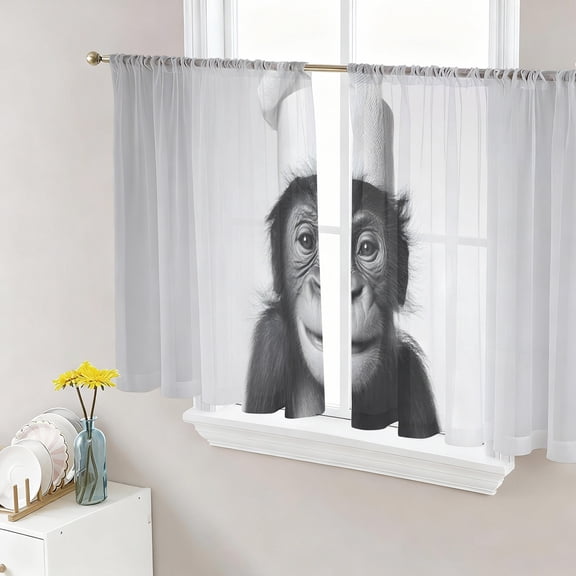 Chimpanzee with Toilet Paper Sheer Curtains for Living Room Bedroom, Funny Animal Light Filtering Sheer Curtain Rod Pocket Voile Window Treaments Drapes, 52 x 45 Inches