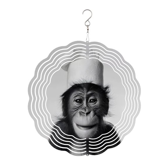 Chimpanzee with Toilet Paper Wind Spinner for Garden Yard 8In, Funny Animal 3D Stainless Steel Kinetic Hanging Wind Spinners Rustproof Outdoor Decor for Lawn Patio Home