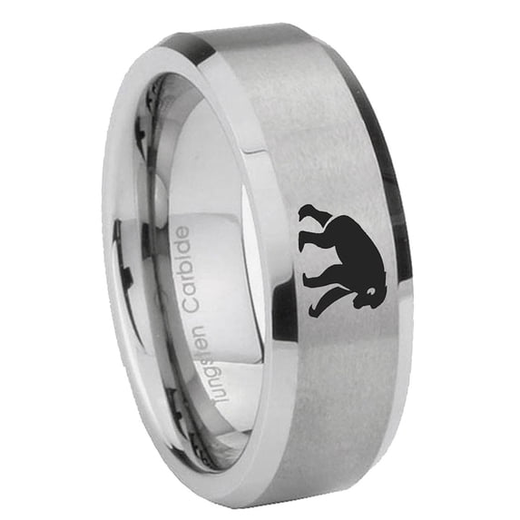 Chimpazee 8MM Beveled Edge Gray Tungsten Men Ring