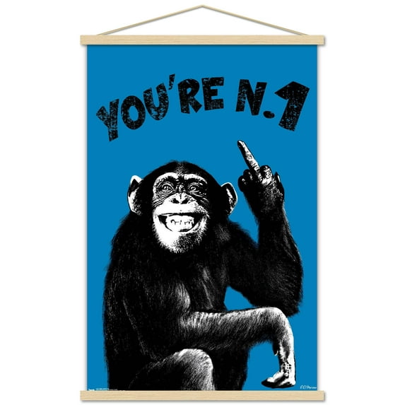 Chimpy - You're Number One Wall Poster with Wooden Magnetic Frame, 22.375" x 34"