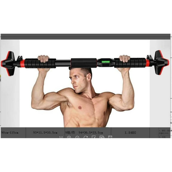 Chin Up Bar Upper Body No Screw Installation 1pcs Steel Pipe + Foam Horizontal Bar On The Door with Level Gauge (69cm-107cm New Type 3, Gear Lock) Black red