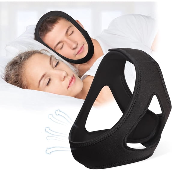 Chin Strap for CPAP Users, Chin Strap for Snoring, Adjustable and Breathable Anti Snoring Chin Strap, Comfortable Anti Snoring Devices Chin Strap for Men and Women to Stop Snoring - Black