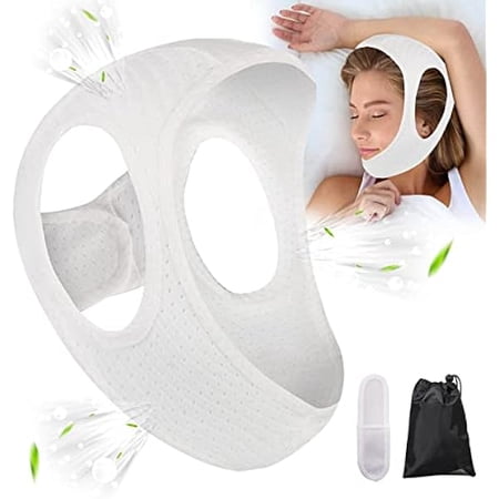 Chin Strap for Cpap Users Anti Snoring Devices - Forzacx Breathable Cpap Chin Strap Snoring Solution, Soft Non-Stick Hair Snore Stopper, Elastic Easy to Wear - White