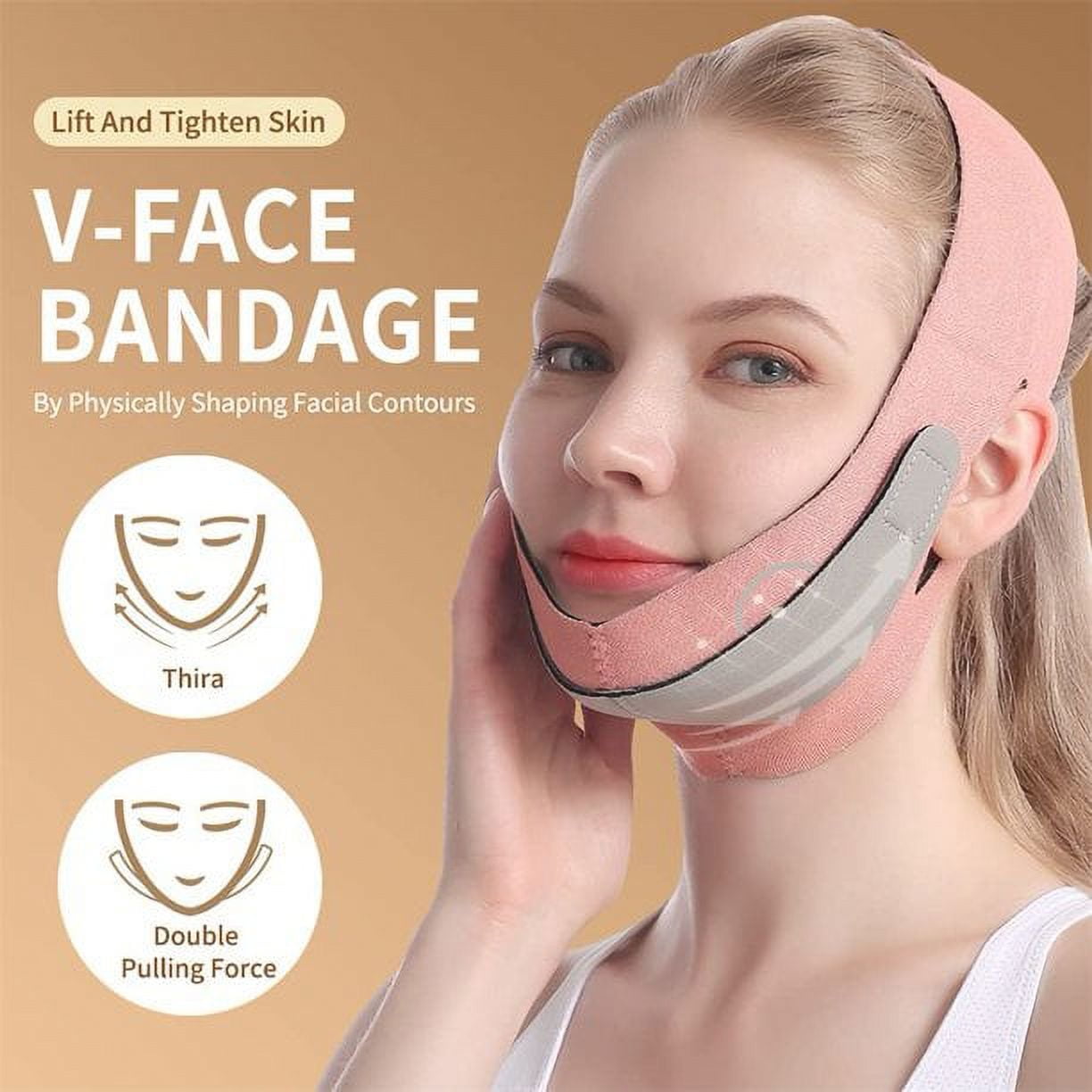 Chin Strap for Double Chin for Women，Reusable V Line Lifting Mask，Chin Up  Mask Face Lifting Belt Face Slimming Strap，Pink 