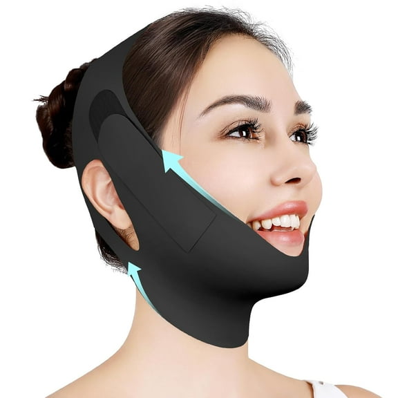 Chin Strap for Sleeping,Adjustable Chin Strap,Jaw Strap,Jawline Shaper,V Line Lifting Mask,Deep Black,M
