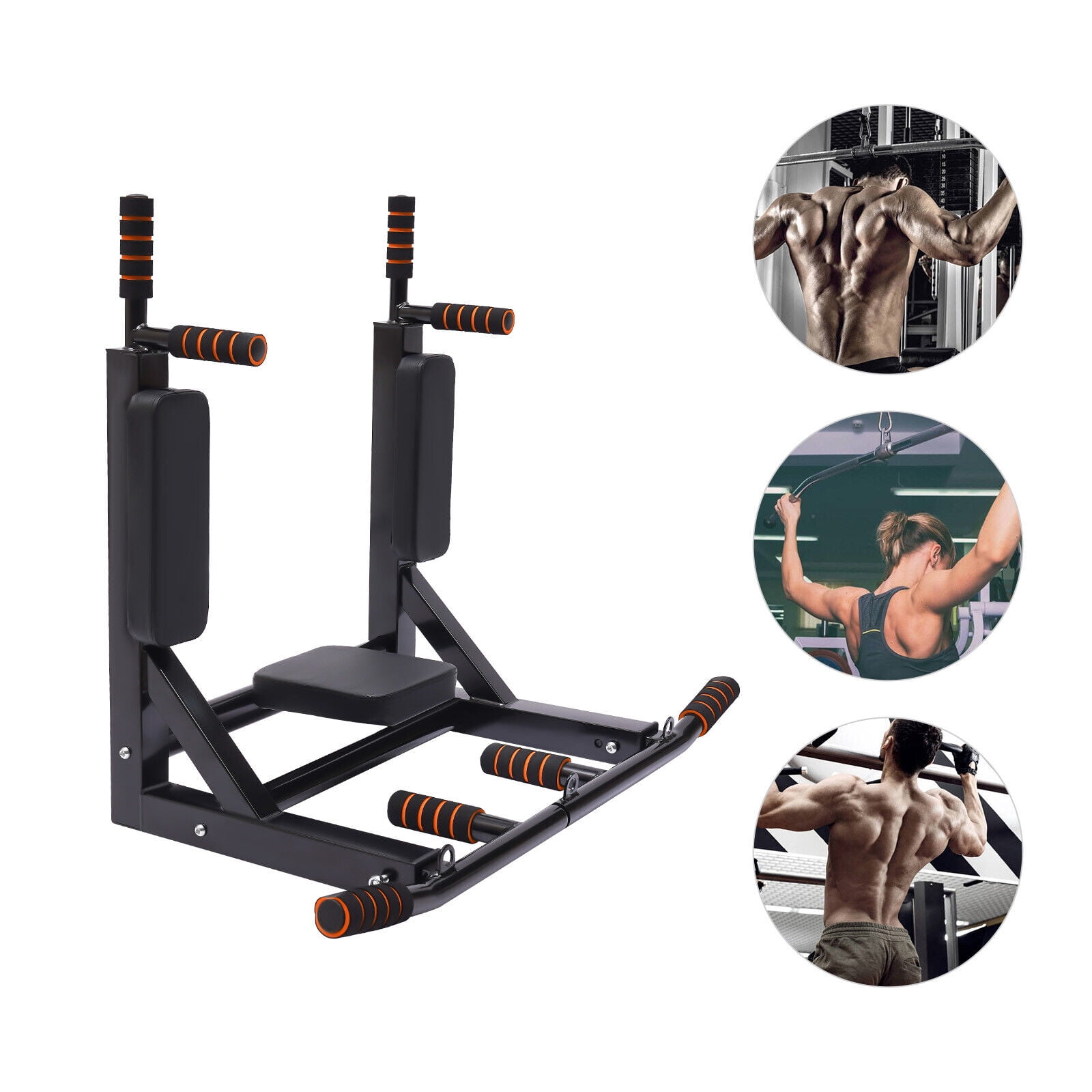 Chin up Bar Power Pull up Wall Mounted Home Gym Fitness Dip Station Equipment Black