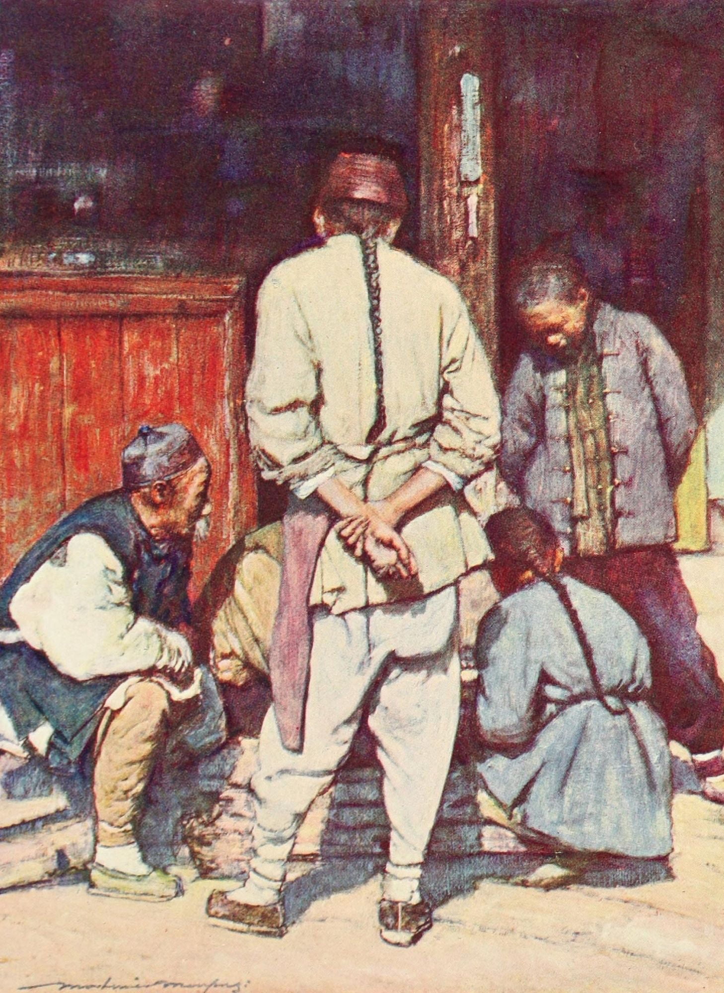 China 1909 A quiet game of draughts Canvas Art - Mortimer Menpes (24 x 36)