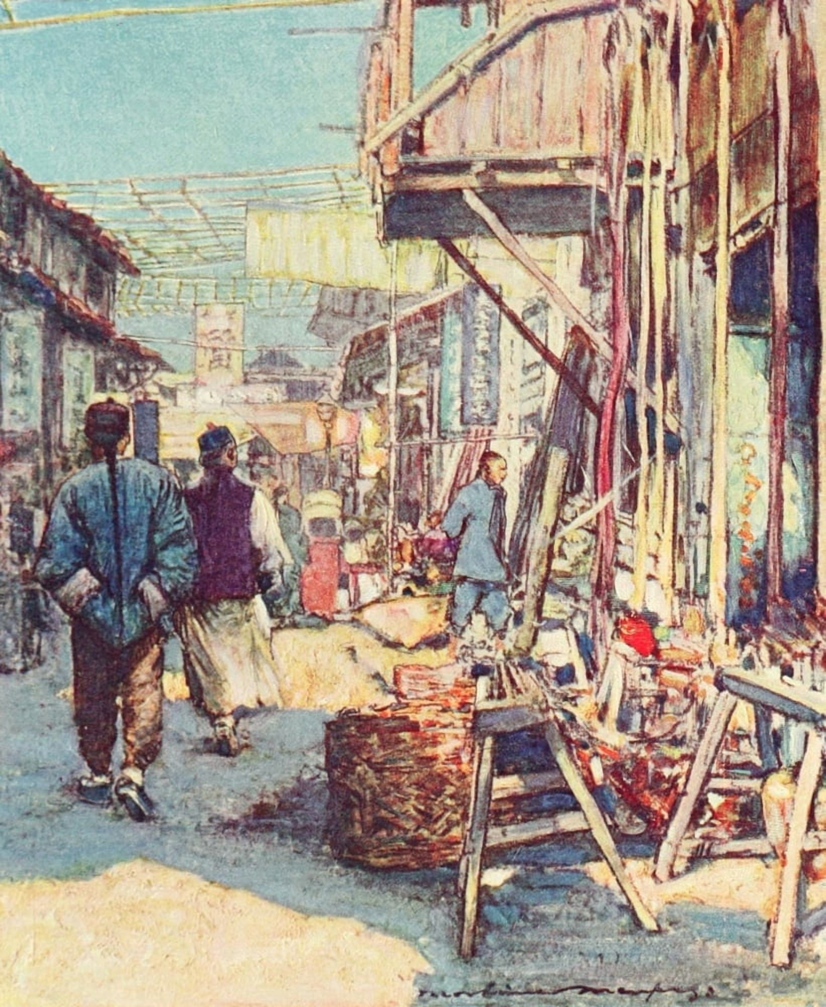 China 1909 A typical street-scene Canvas Art - Mortimer Menpes (24 x 36)
