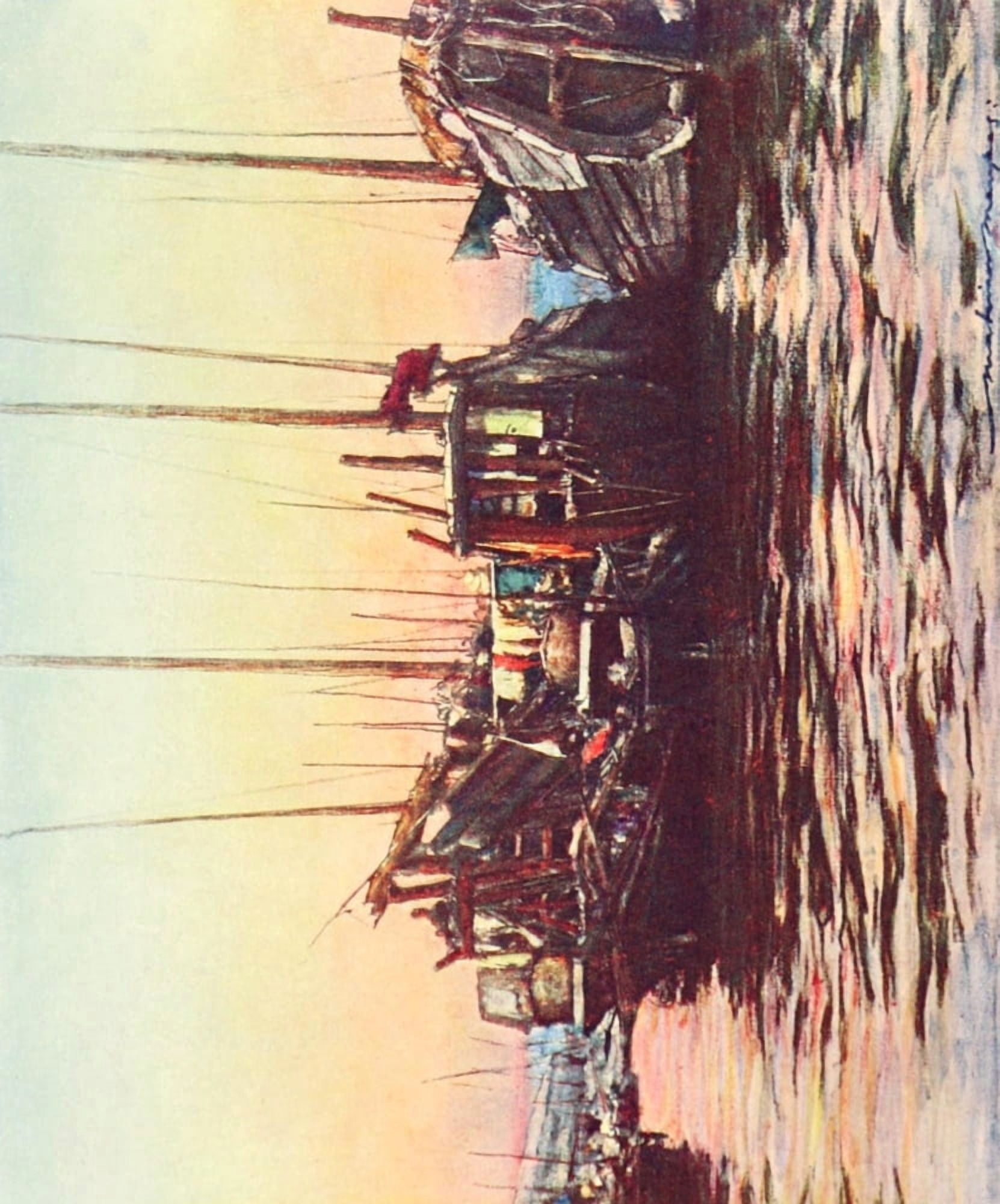 China 1909 Junks at eventide Canvas Art - Mortimer Menpes (24 x 36)