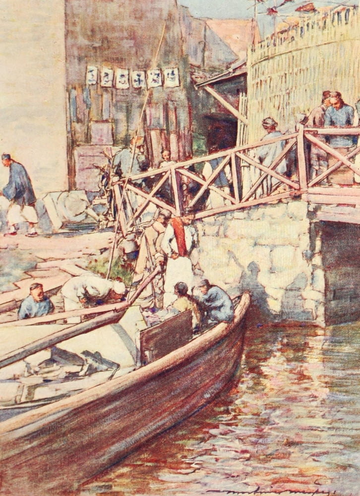 China 1909 On a backwater Canvas Art - Mortimer Menpes (24 x 36)