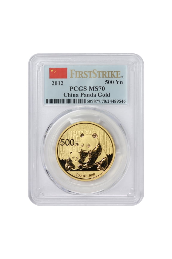 China 2012 Gold Panda 500 Yn PCGS MS70 First Strike Flag Label Chinese Mint Coin