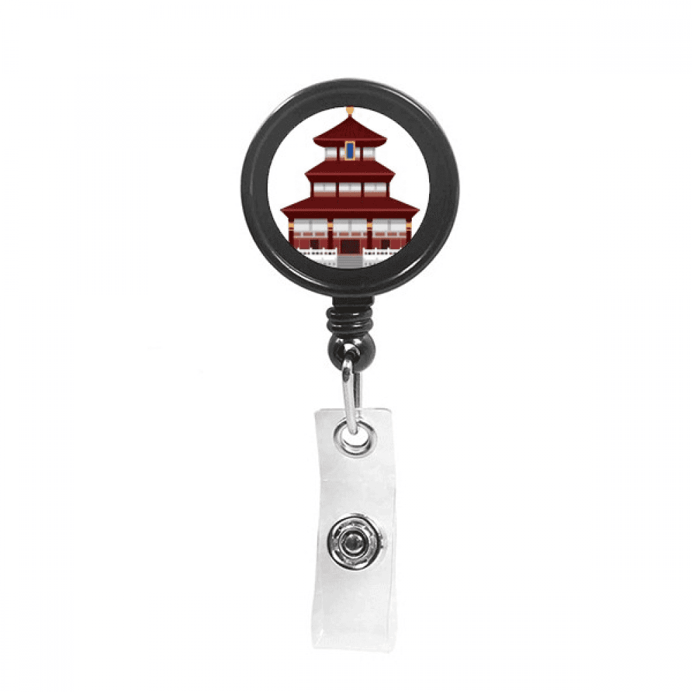 China Architecture Temple Landmark Pattern Retractable Keychain Badge Holder ID Badge