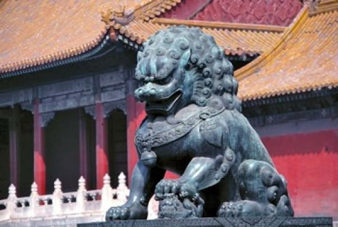 China Beijing Lion statue guards Forbidden City Canvas Art - Ric Ergenbright DanitaDelimont (17 x 11)
