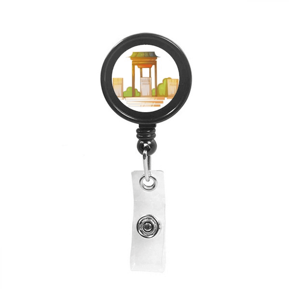 China Bell Pavilion Bower Antiquity Retractable Keychain Badge Holder ID Badge