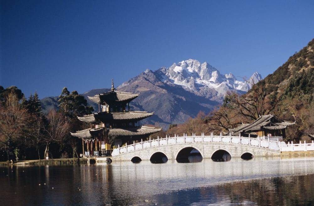 China Black Dragon Pool Park with Five Phoenix Pavilion Lijiang Canvas Art - Richard Maschmeyer Design Pics (36 x 22)