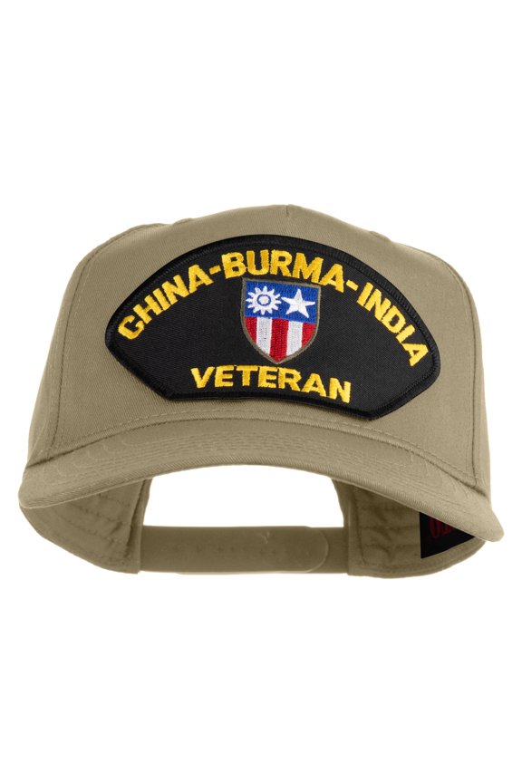 China-Burma-India Veteran Patched Solid Cotton Twill 5 Panel Prostyle Snap Cap - Khaki OSFM