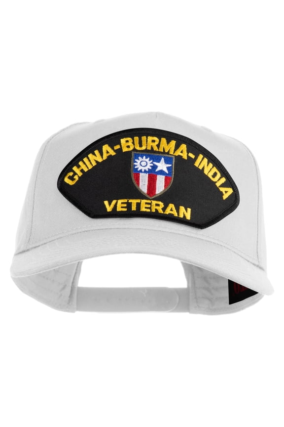China-Burma-India Veteran Patched Solid Cotton Twill 5 Panel Prostyle Snap Cap - White OSFM