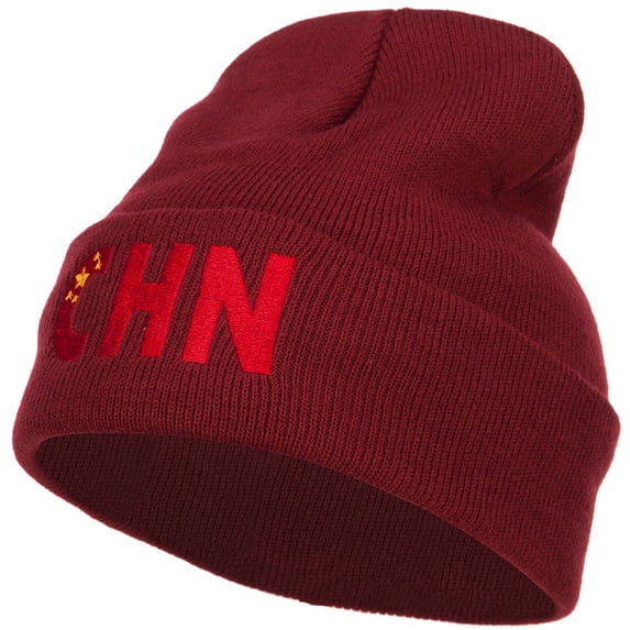 China CHN Flag Embroidered Long Beanie - Maroon OSFM